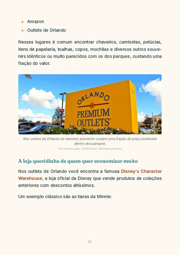 Página sobre compras nos outlets de Orlando